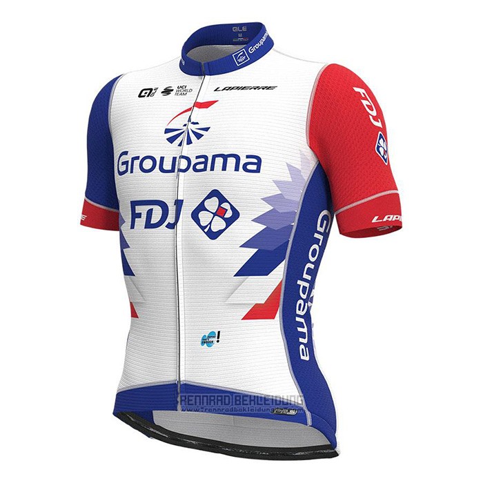 2022 Fahrradbekleidung Groupama-FDJ Wei Trikot Kurzarm und Tragerhose